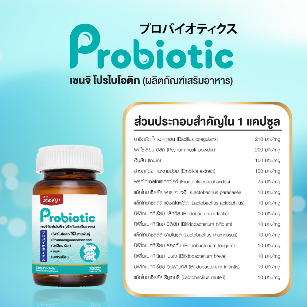 Zenji โพรไบโอติก สูตรใหม่ มีโพสไบโอติก  + พรีไบโอติก (มีฮาลาล)